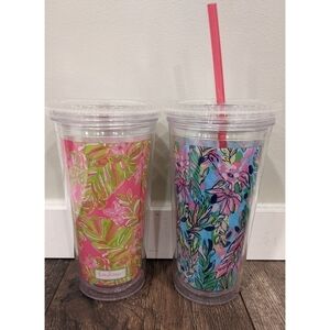 Two Lilly Pulitzer Tumblers Lids One Straw